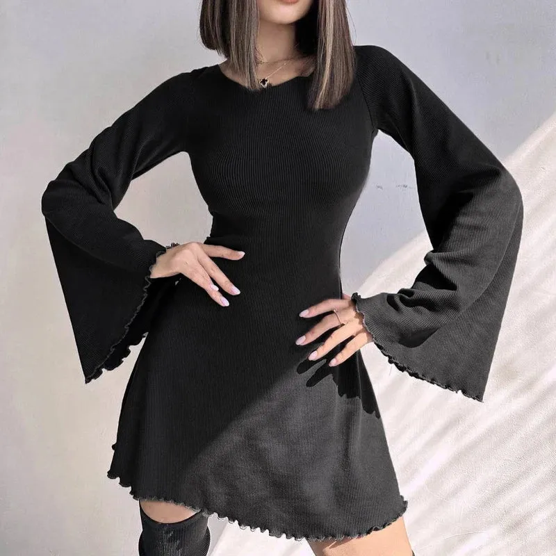 Uniwim Backless Flare Sleeve Knit Lace-Up Dress