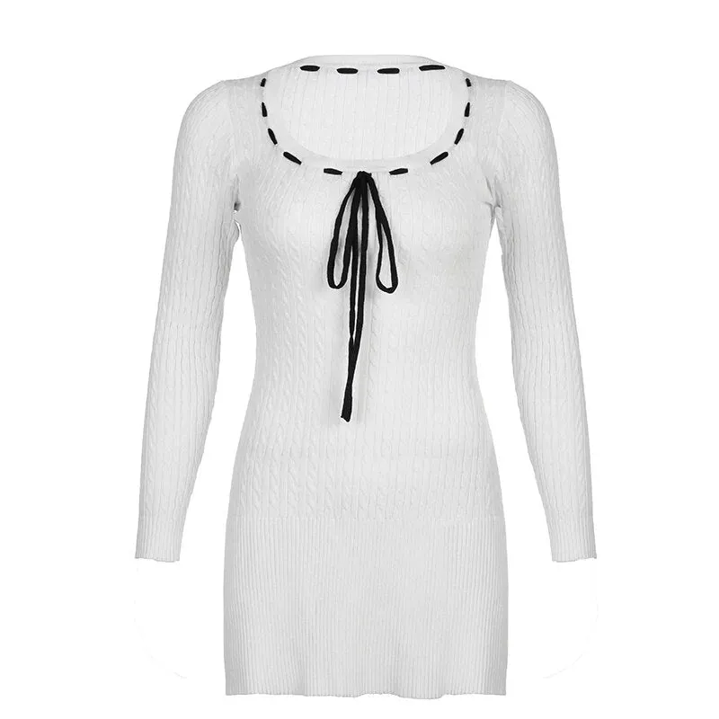 Uniwim Sweet Square Neck Knitted A-Line Knit Dress