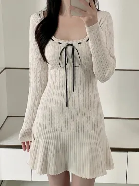 Uniwim Sweet Square Neck Knitted A-Line Knit Dress