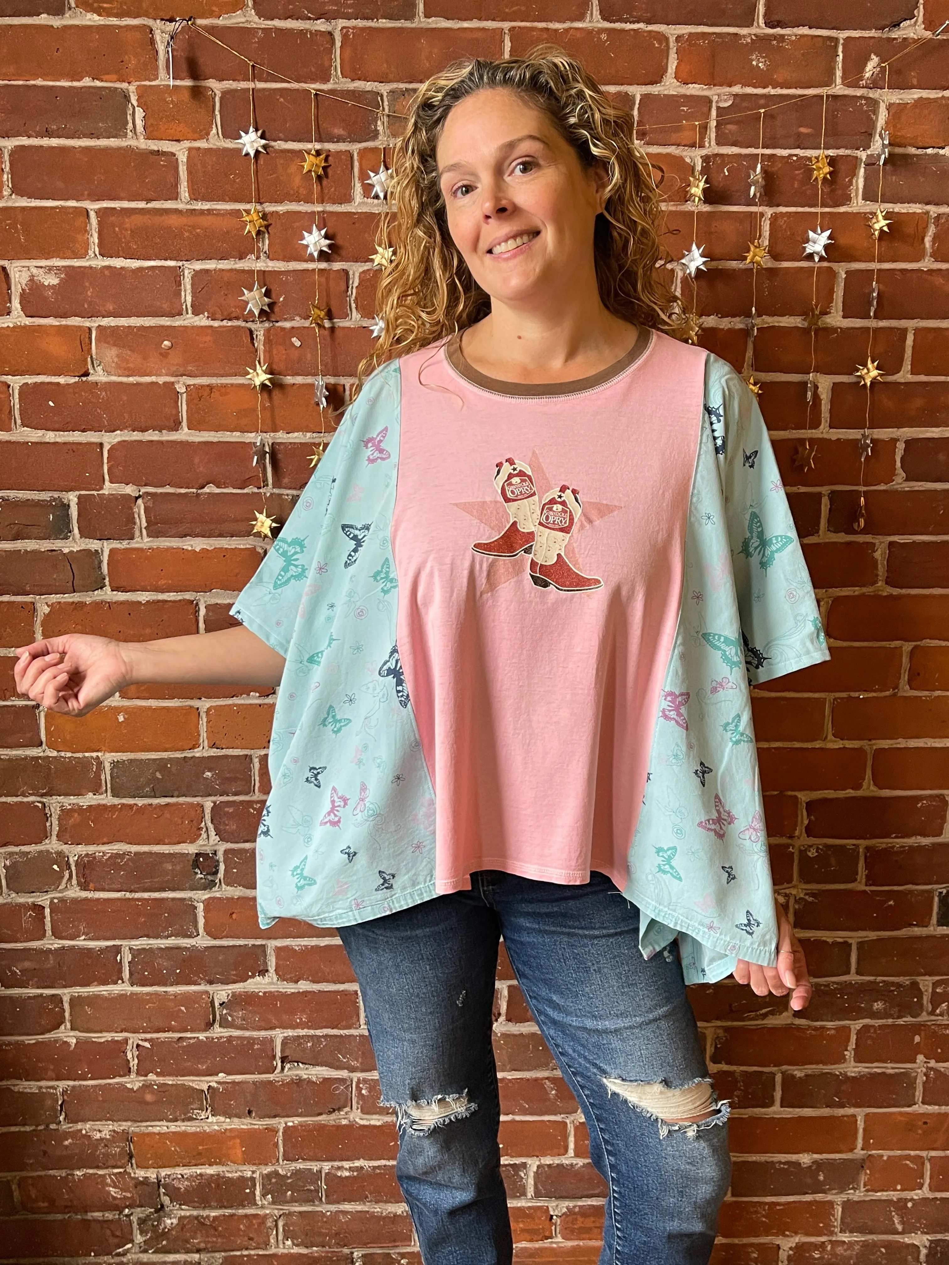 Upcycled Butterfly Fabric Grand Ole Opry Poncho Top