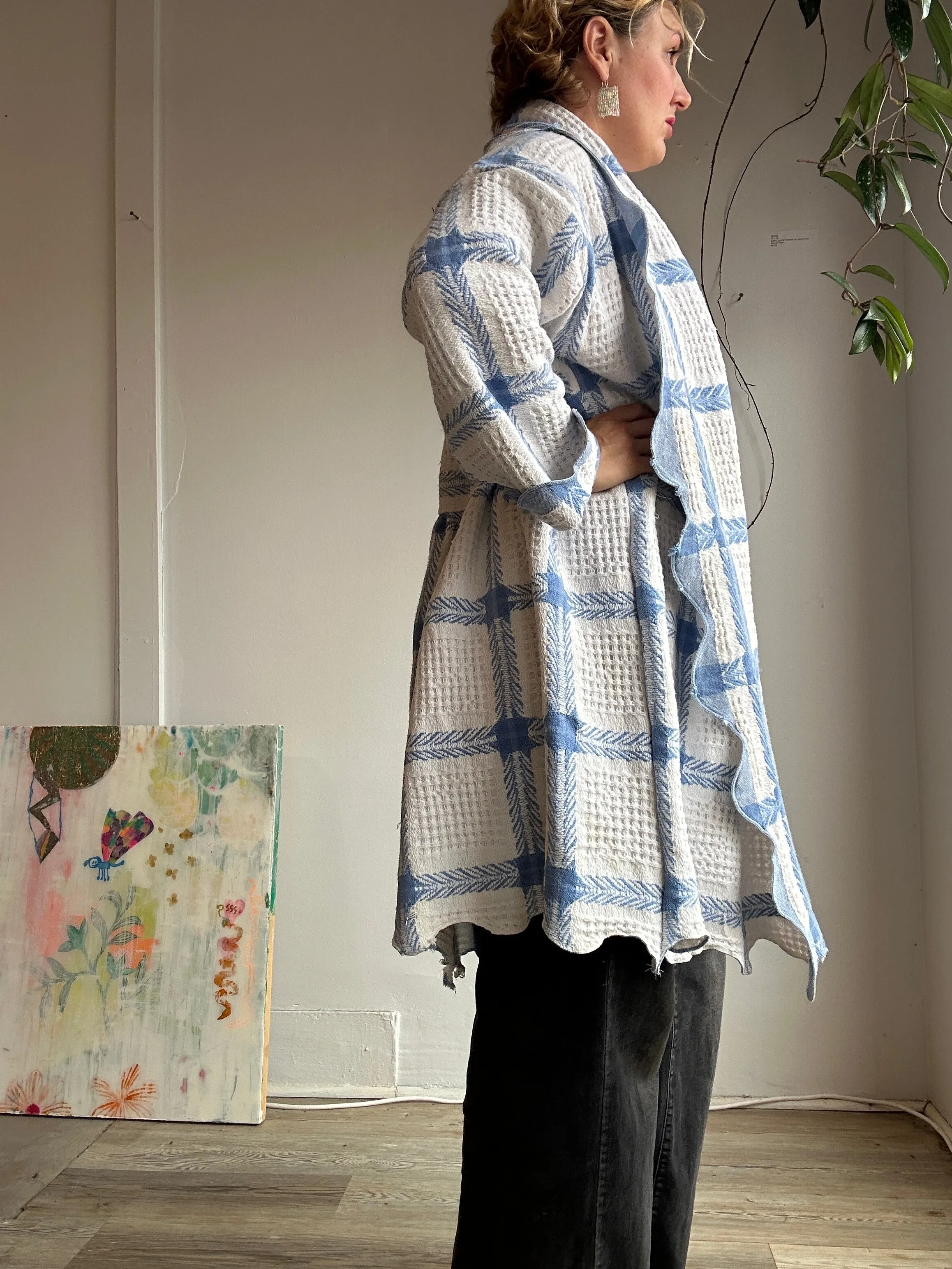 Upcycled woven blanket jacket