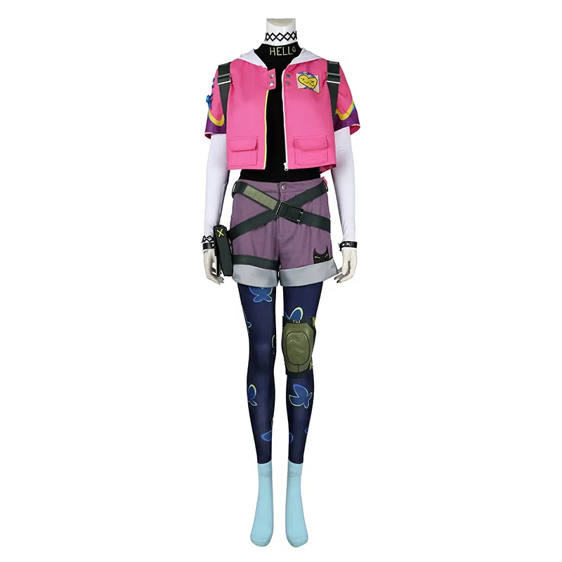 Valorant Clove Cosplay Costume Pink Clove Outfit Halloween Party Suit With Backpack