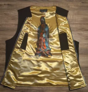 VEST- blk gold multi skull virgin