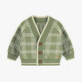 Veste de maille verte à carreaux imitation cachemire, naissance || Plaid green knitted vest with a cashmere imitation, newborn