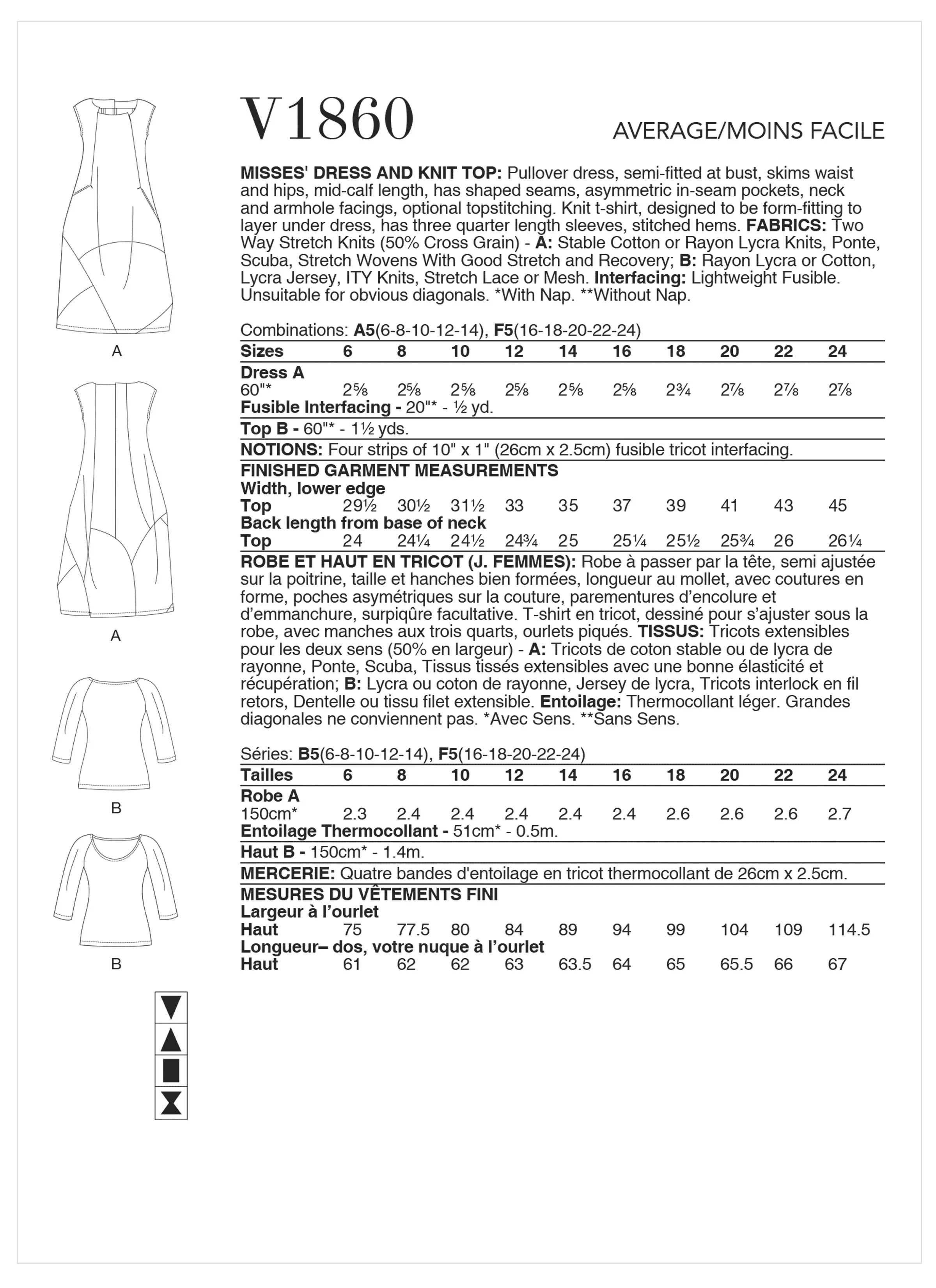 Vogue Pattern V1860 Misses Dress & Knit Top