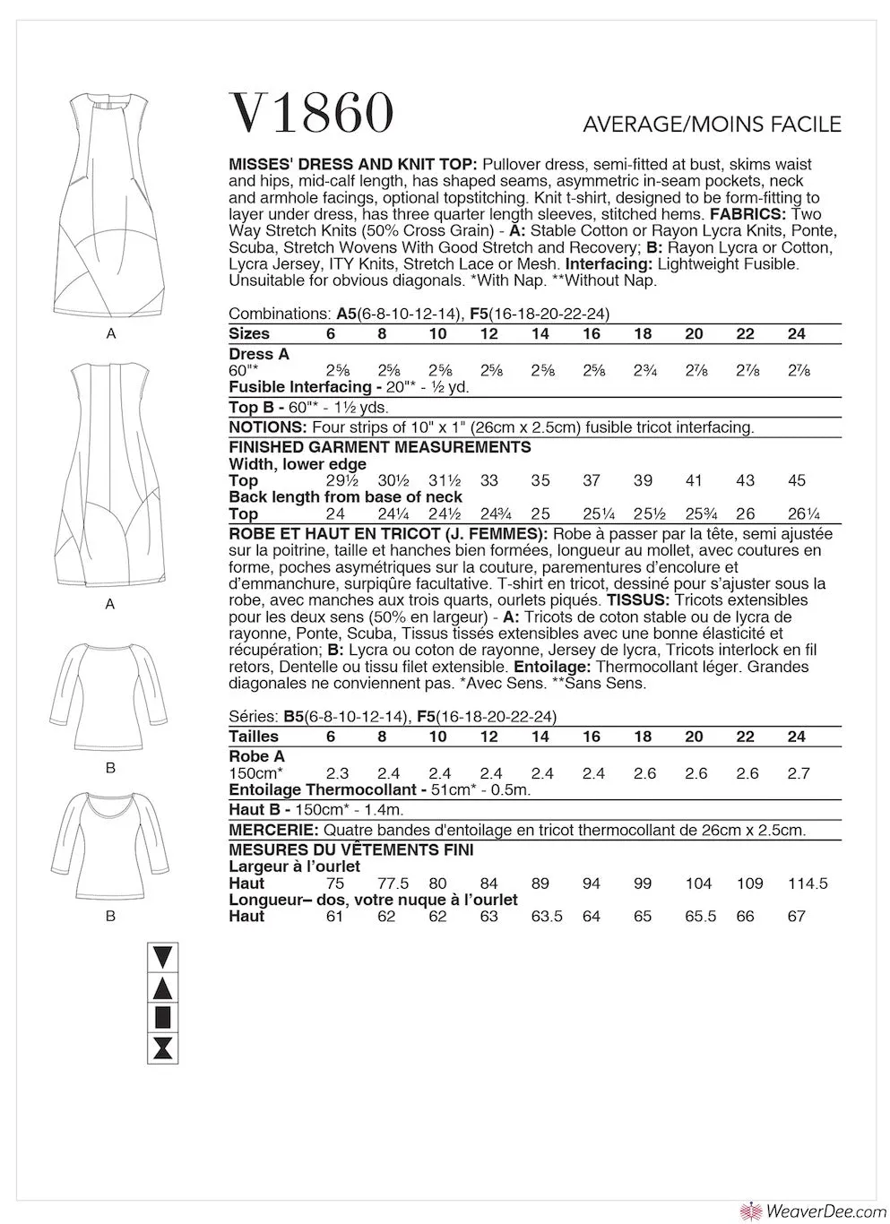 Vogue Pattern V1860 Misses' Dress & Knit Top