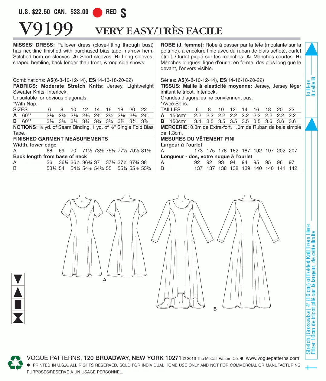 Vogue Pattern V9199 Misses' Knit Fit and Flare Dresses