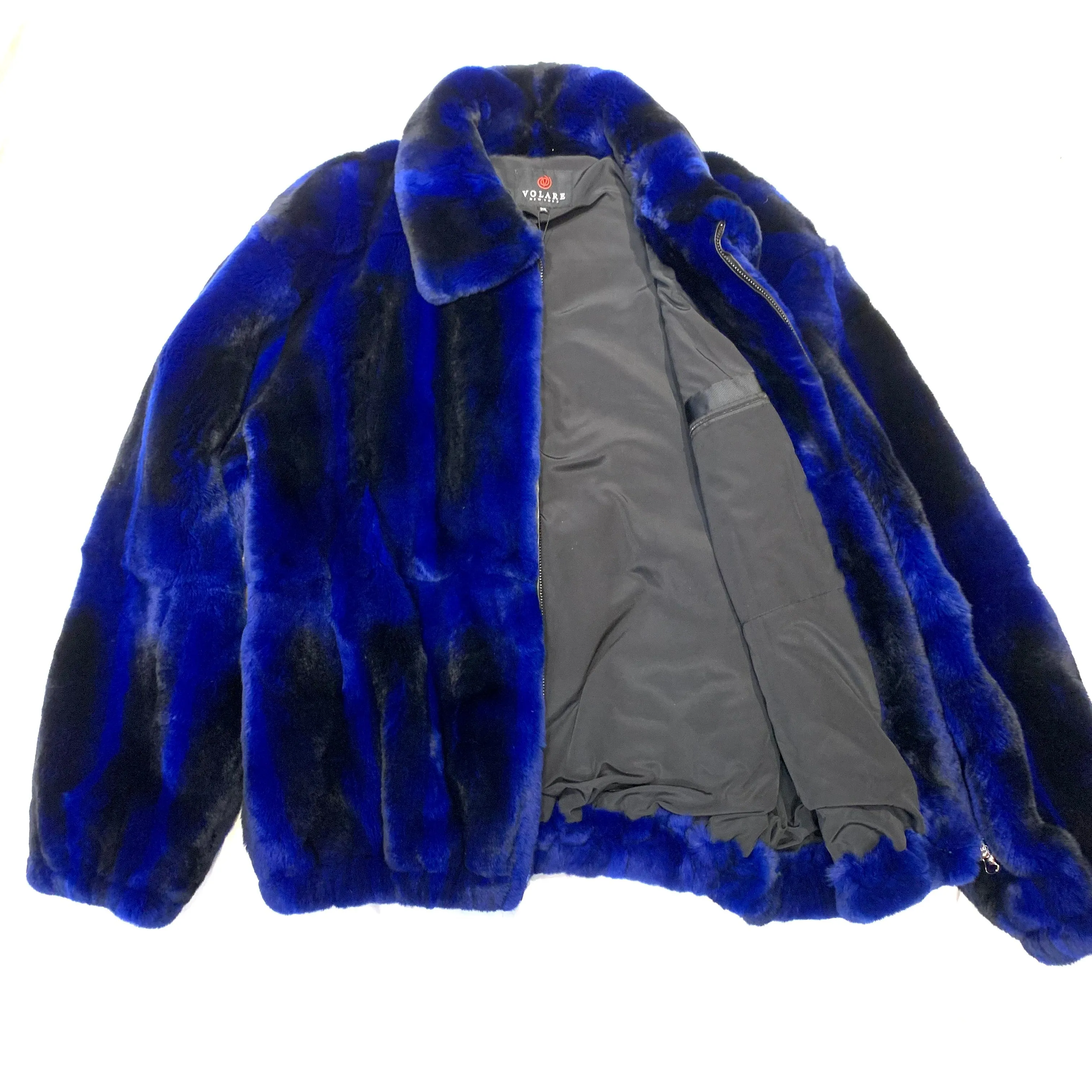 Volare Men's Blue Rex Chinchilla Fur Coat