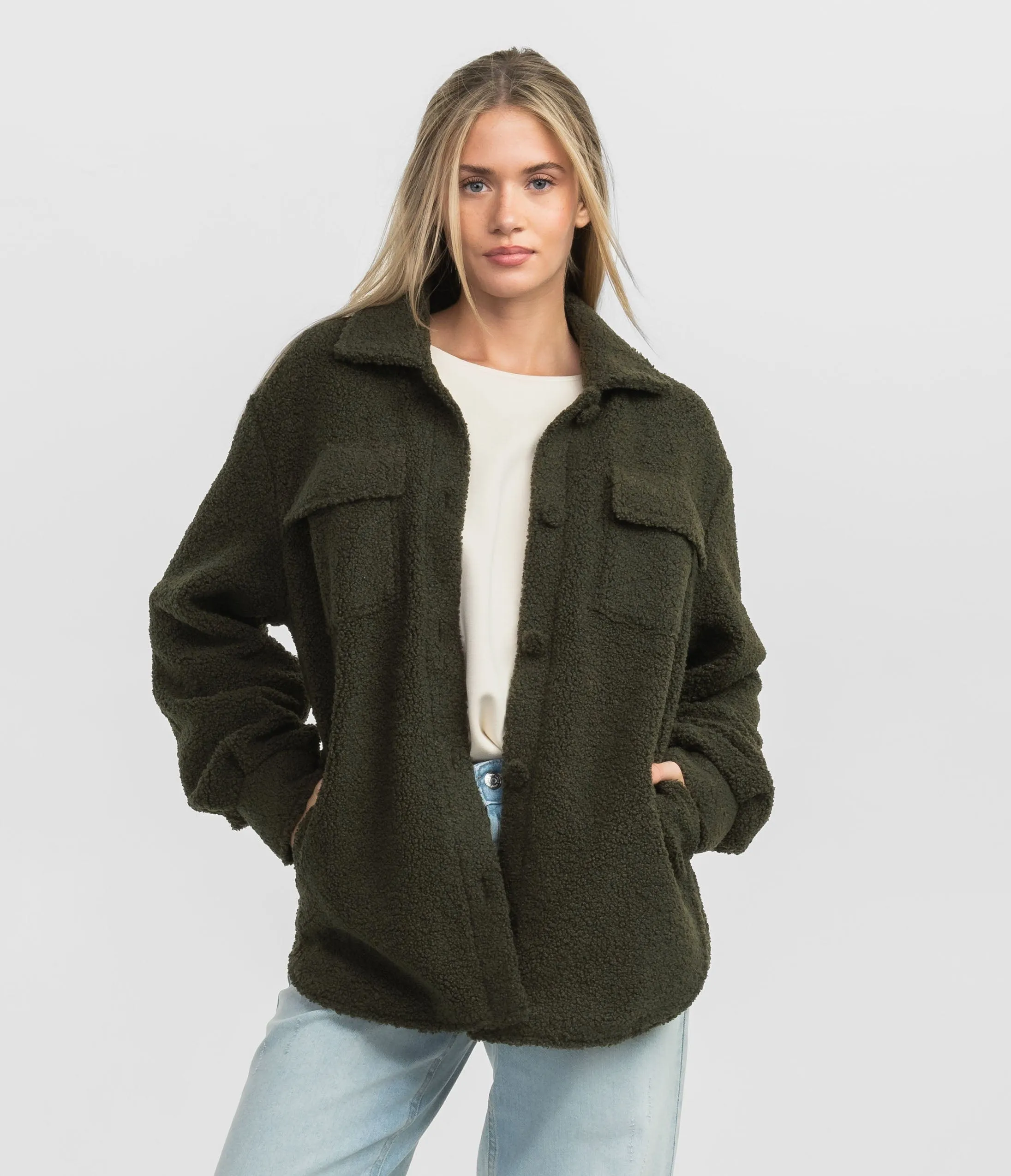 Warm and Fuzzy Shirt Jacket - Cedar