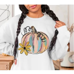 Watercolor Pumpkin Crewneck Sweatshirt Women's Fall Autumn Design Gildan Pullover