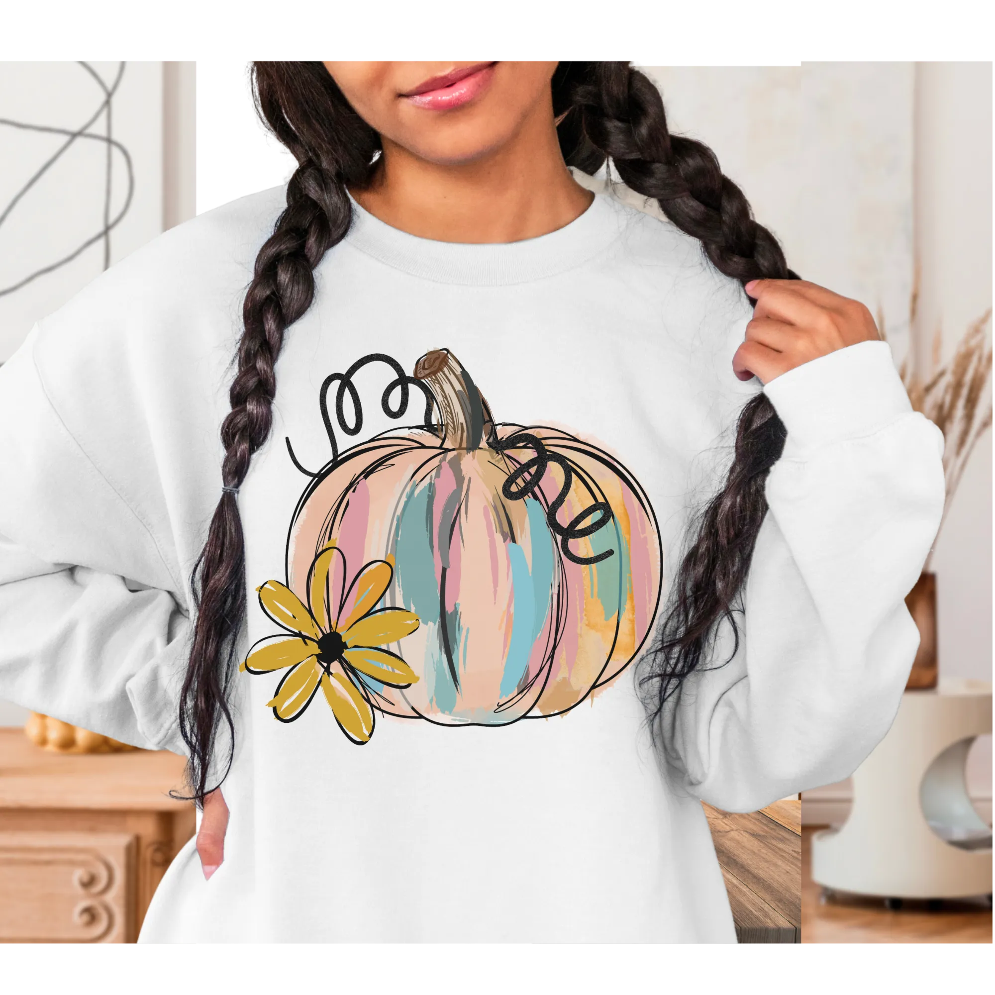 Watercolor Pumpkin Crewneck Sweatshirt Women's Fall Autumn Design Gildan Pullover