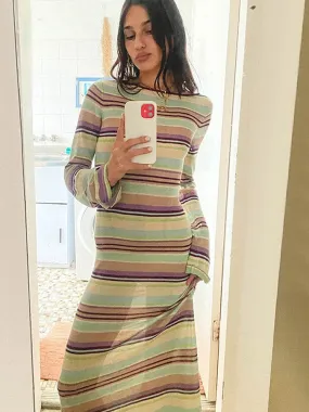 Wenkouban Knit Stripe Long Dress Women Casual Long Sleeve O-Neck Dresses Female Dresses 2023 Autumn Slim Fashion Ladies Vestidos