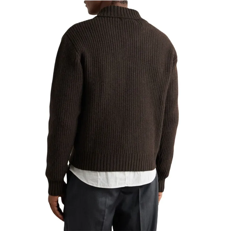 Wholesale Custom Man Knit Sweater Ribbed Solid Color Polo Neck Pullover Merino Wool