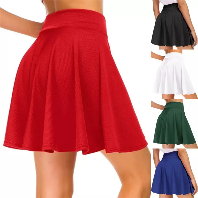 Women's Basic Skirt Versatile Stretchy Flared Casual Mini Skater Skirt  Red Black Green Blue Short Skirt 2023 New