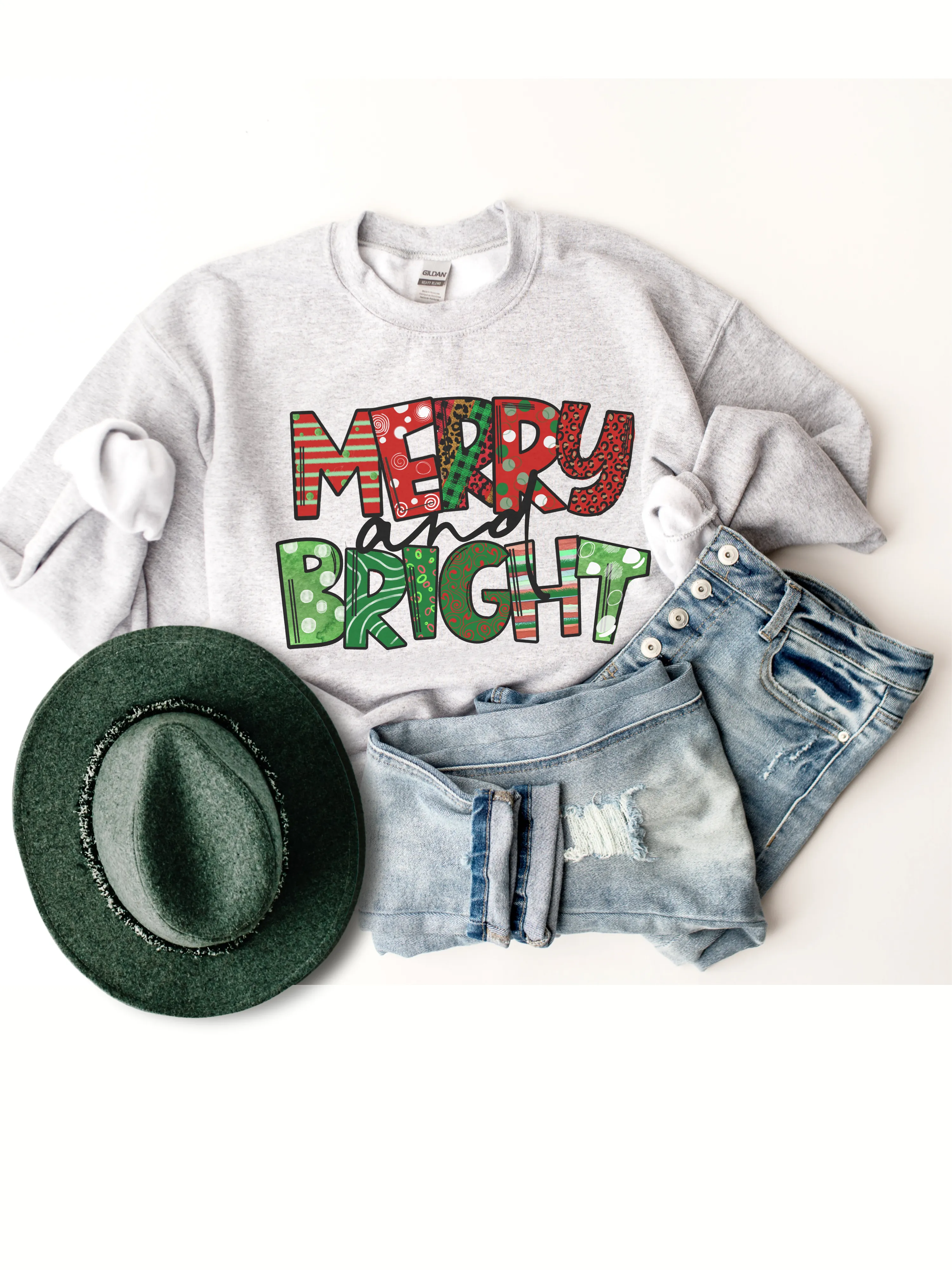 Women's Christmas Merry & Bright Crewneck Sweatshirt Pretty Christmas Pullover