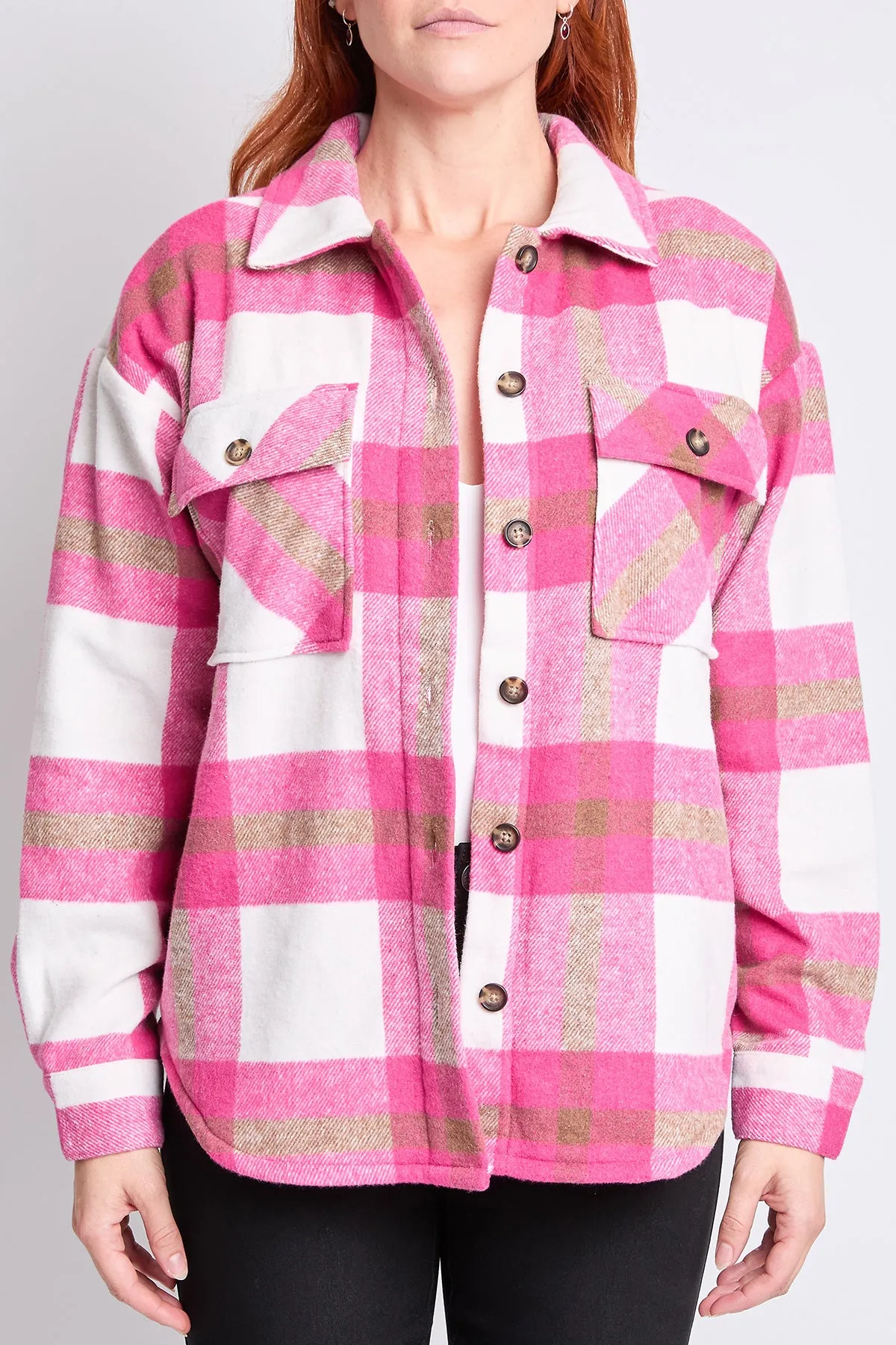 Women's Oversized Plaid Flannel Sherpa Shacket