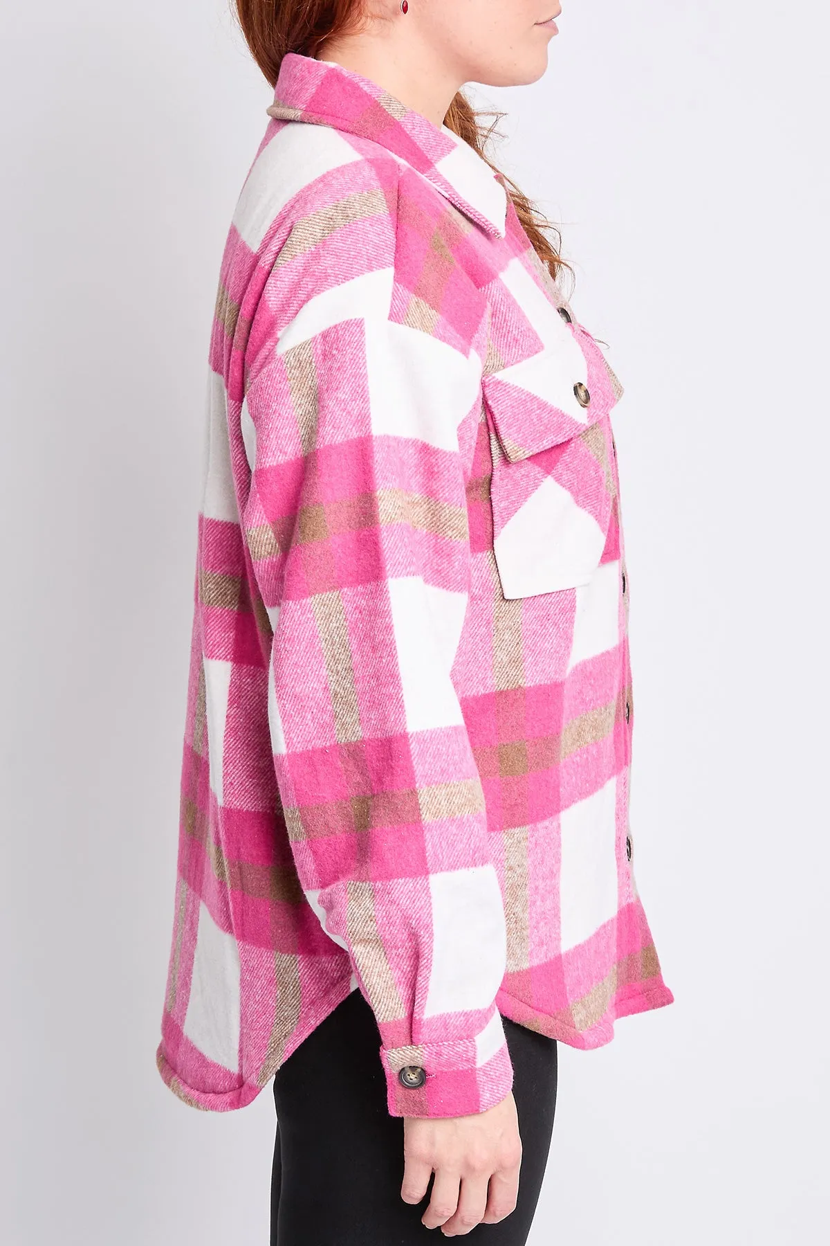 Women's Oversized Plaid Flannel Sherpa Shacket