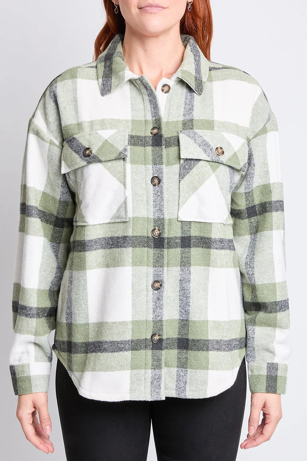 Women's Oversized Plaid Flannel Sherpa Shacket