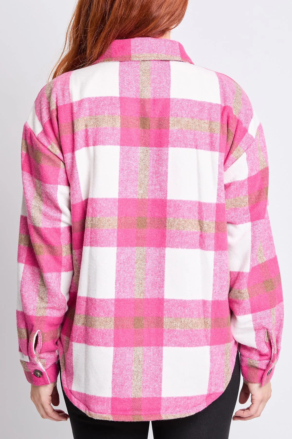 Women's Oversized Plaid Flannel Sherpa Shacket