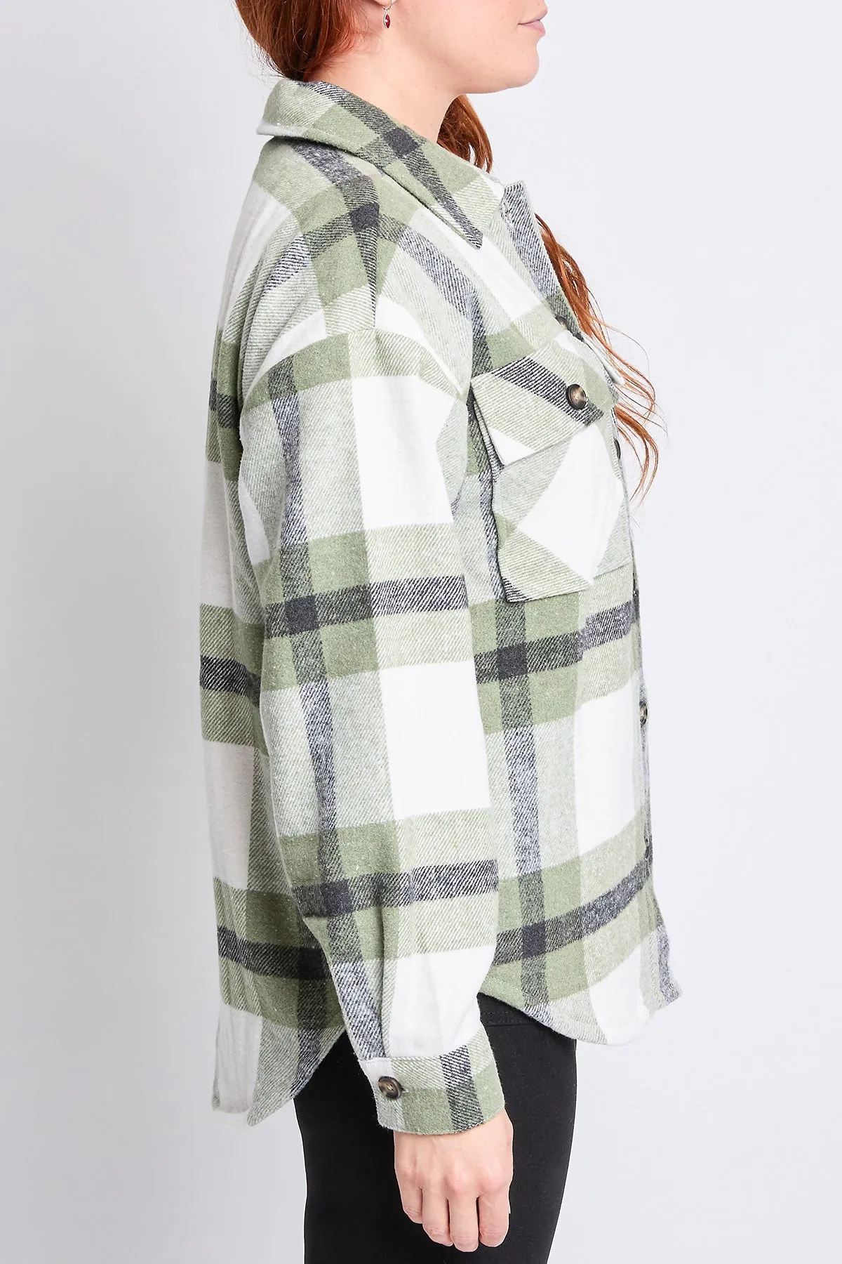 Women's Oversized Plaid Flannel Sherpa Shacket