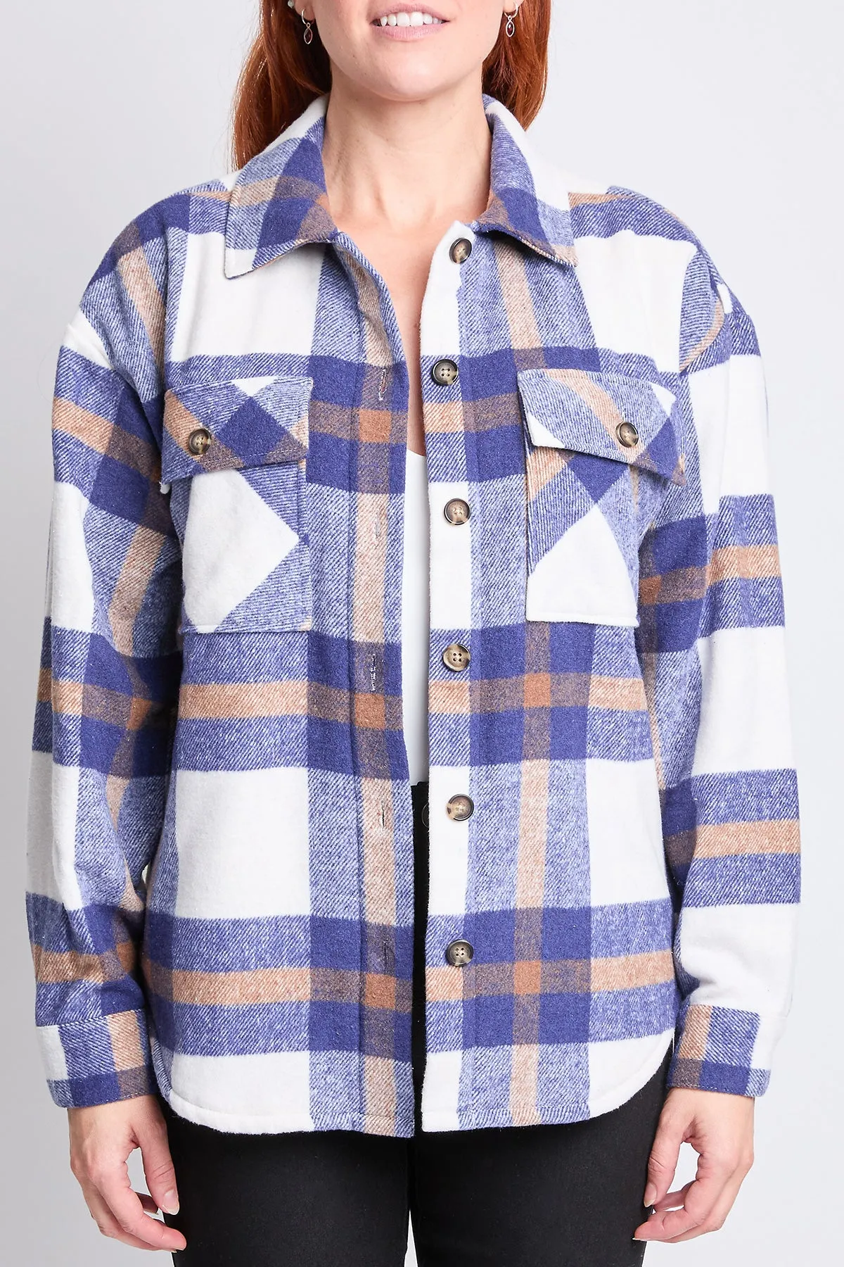 Women's Oversized Plaid Flannel Sherpa Shacket