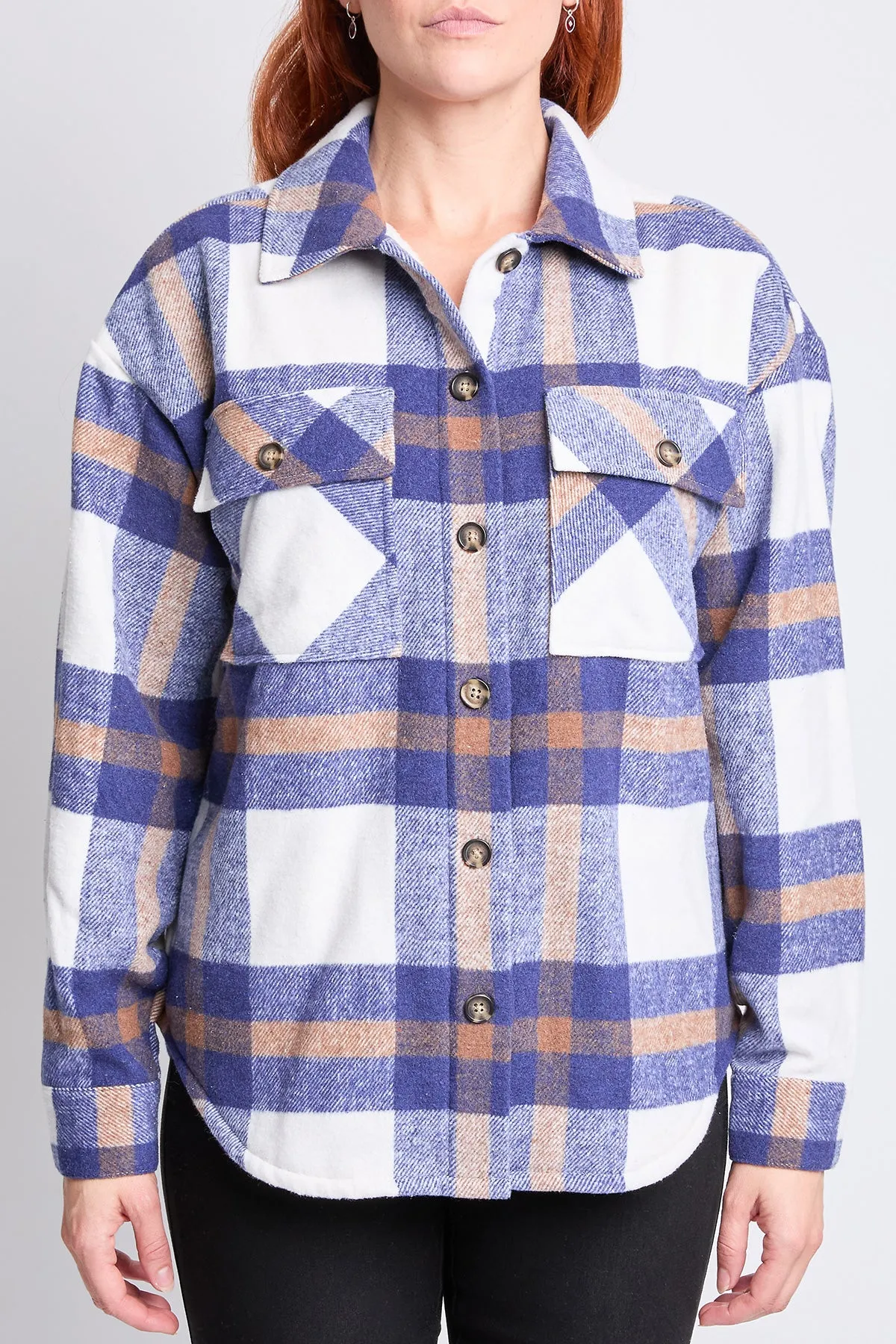 Women's Oversized Plaid Flannel Sherpa Shacket