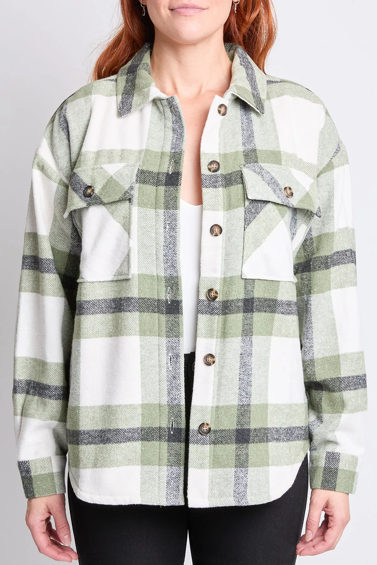 Women's Oversized Plaid Flannel Sherpa Shacket