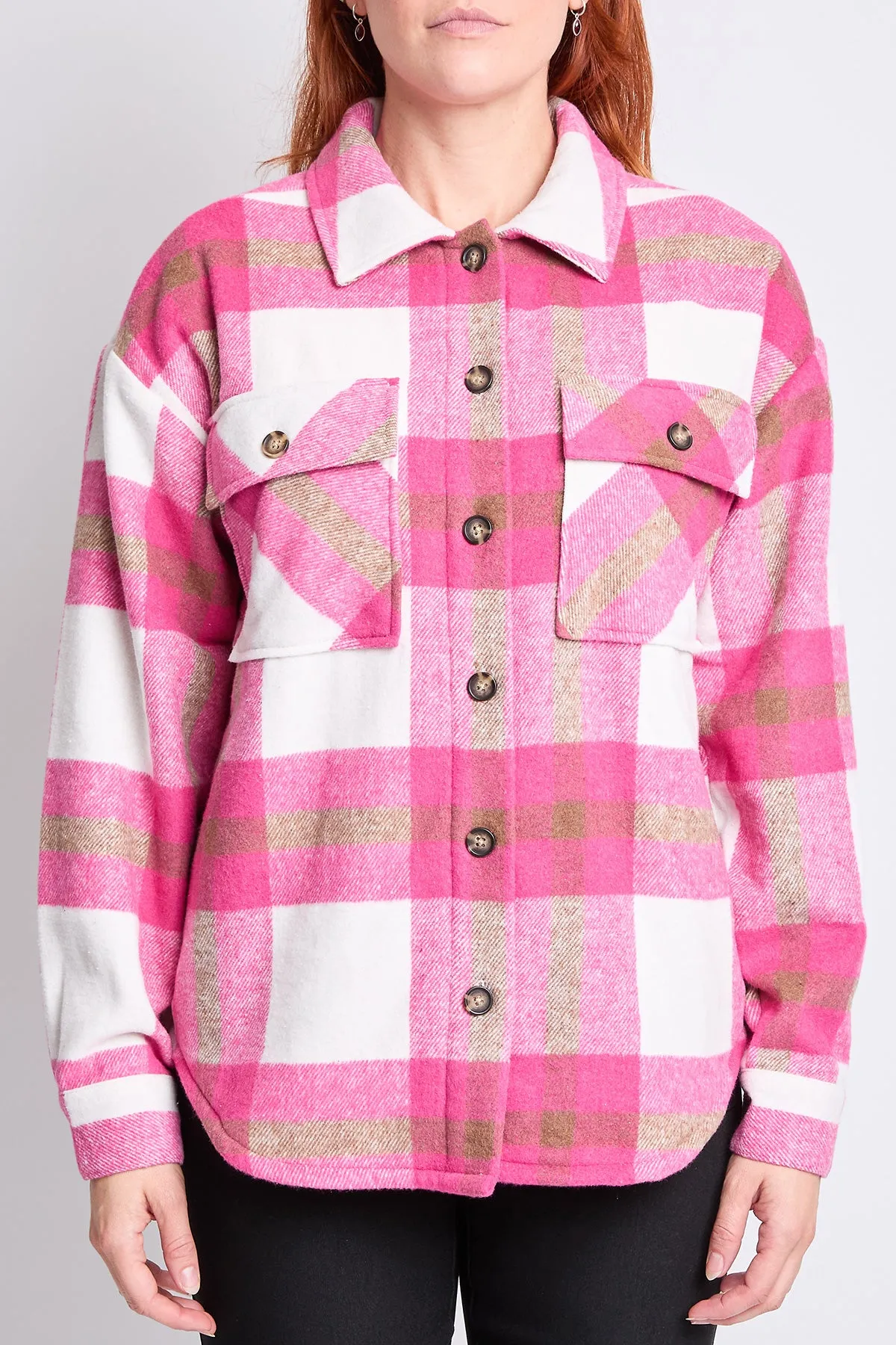 Women's Oversized Plaid Flannel Sherpa Shacket