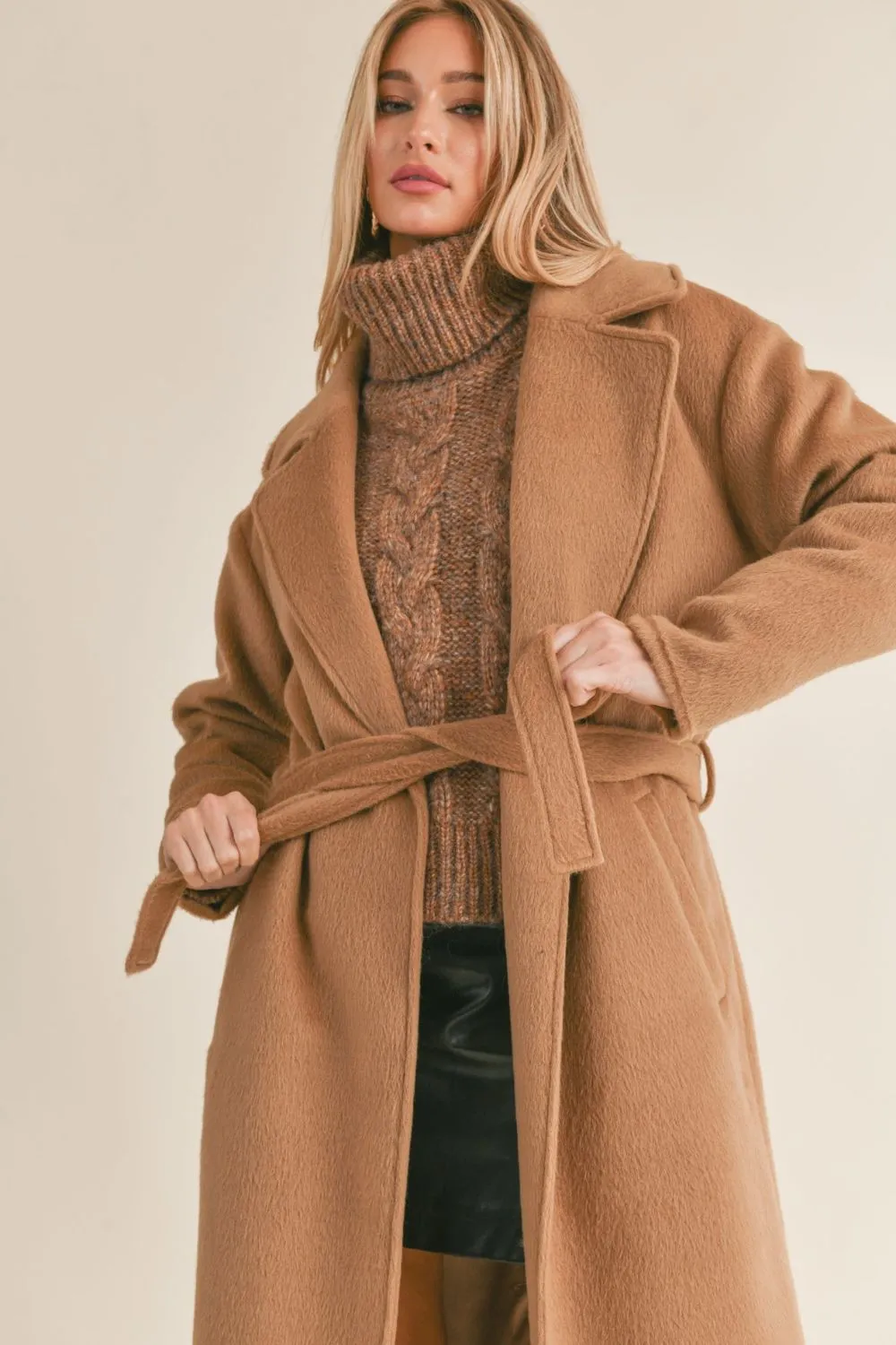 Women's Teddy Bear Notch Lapel Long Coat | Tan