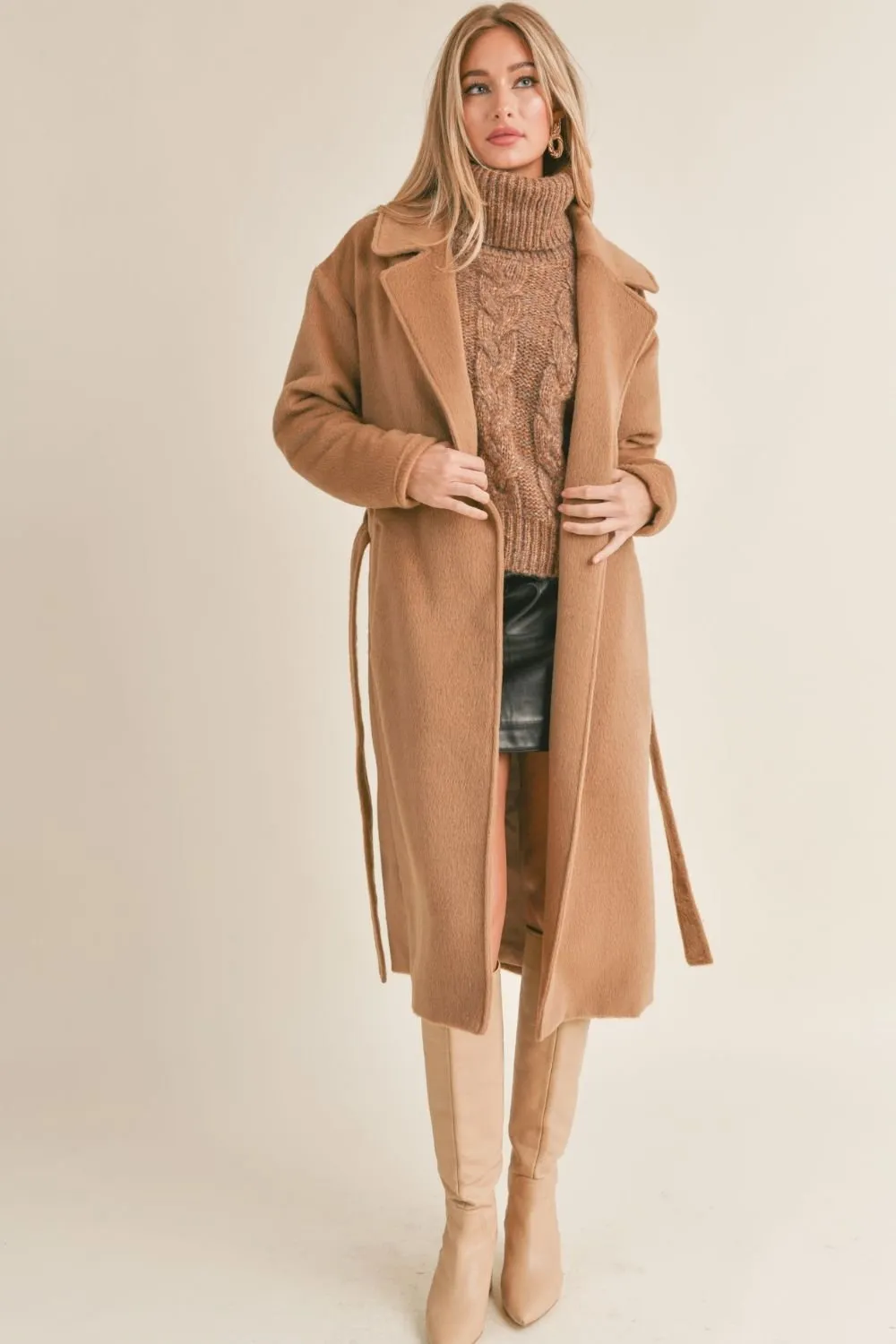 Women's Teddy Bear Notch Lapel Long Coat | Tan