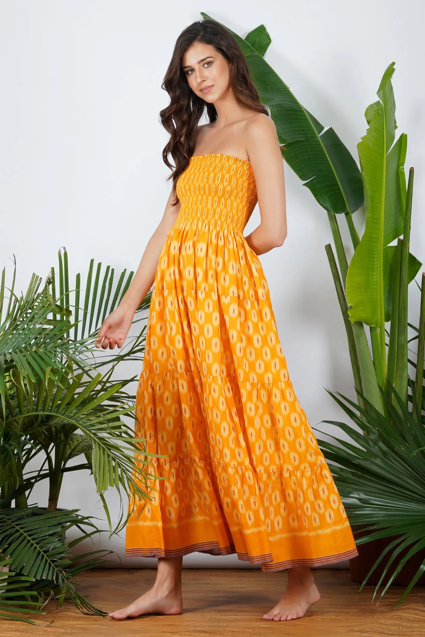 Yellow Ikat Tier Dress