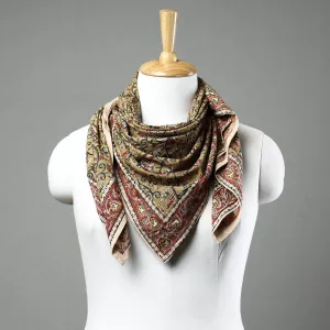 Yellow - Pedana Kalamkari Block Printed Natural Dyed Cotton Scarf 31