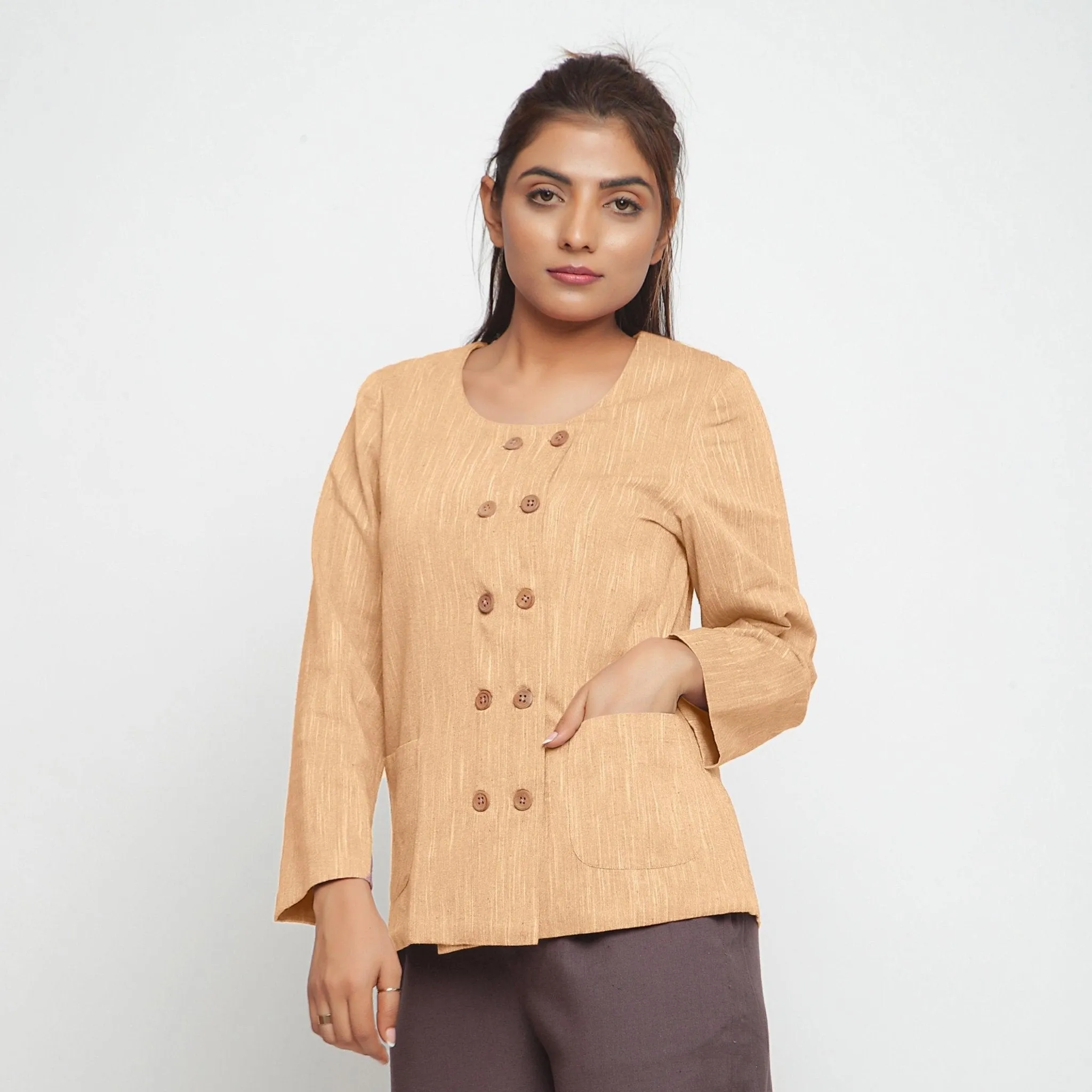 Yellow Warm Cotton Double-Breasted Short Jacket