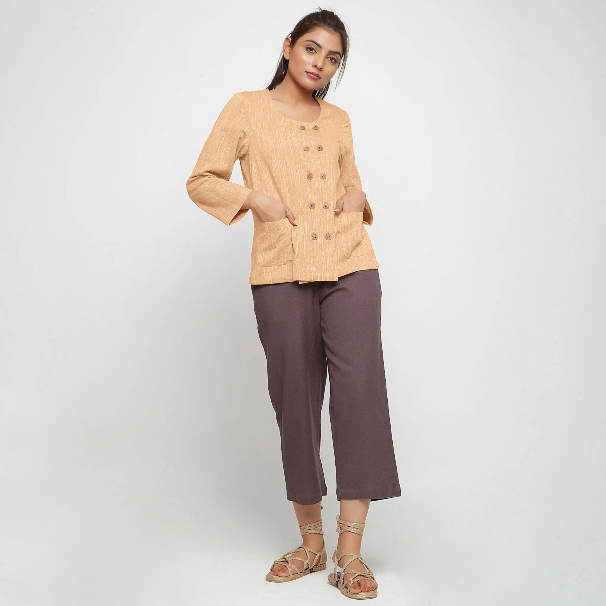 Yellow Warm Cotton Double-Breasted Short Jacket