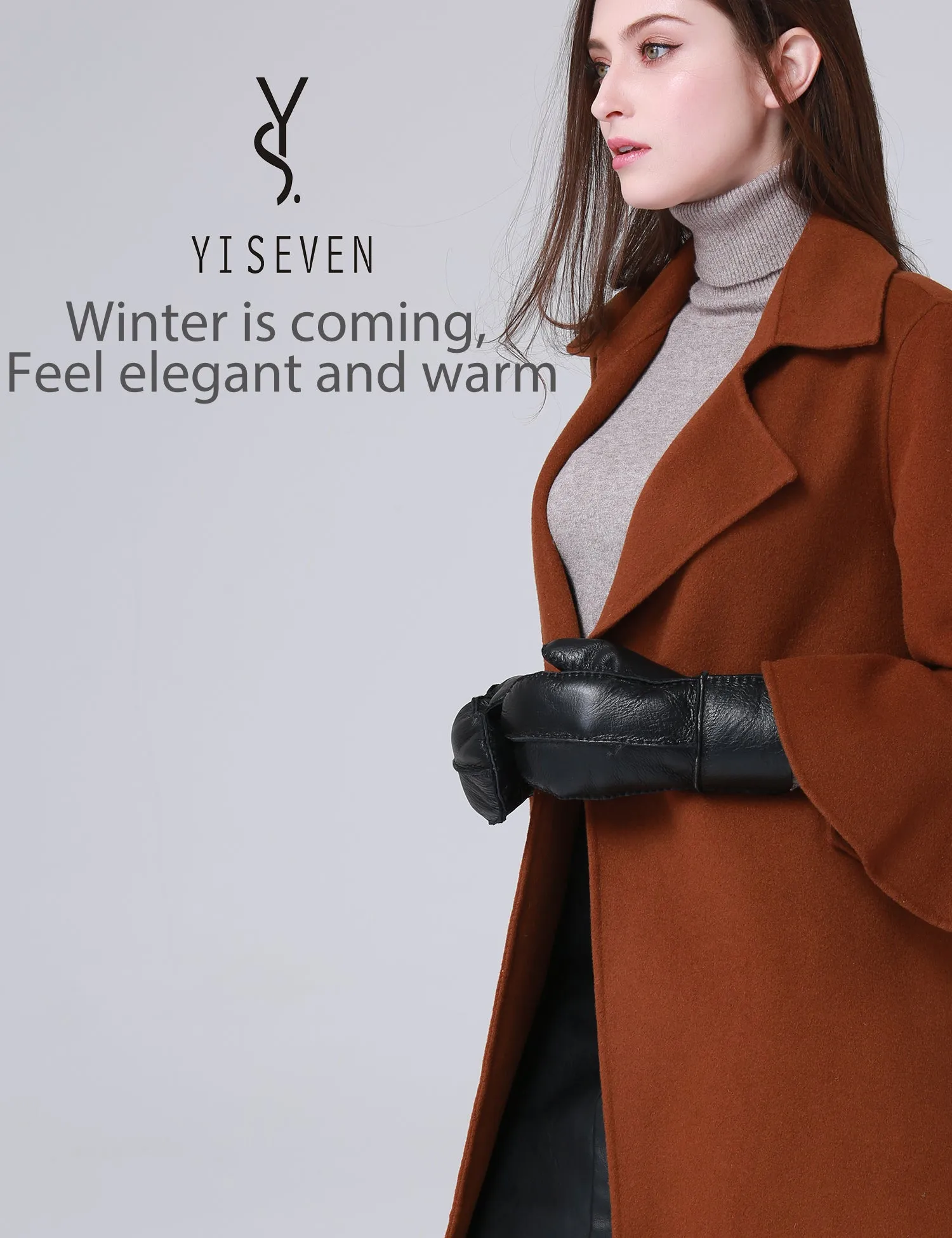 YISEVEN Women's Sheepskin Shearling Leather GLoves(Mittens)