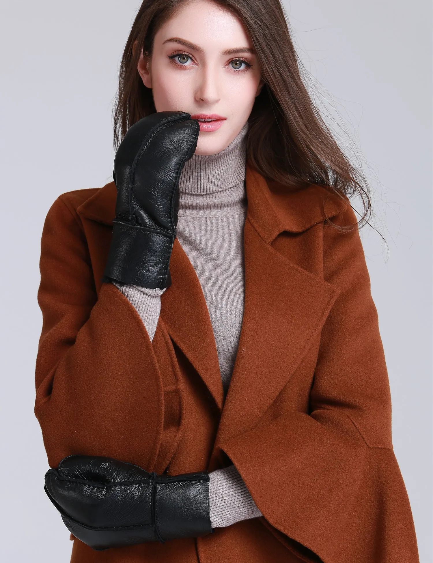 YISEVEN Women's Sheepskin Shearling Leather GLoves(Mittens)