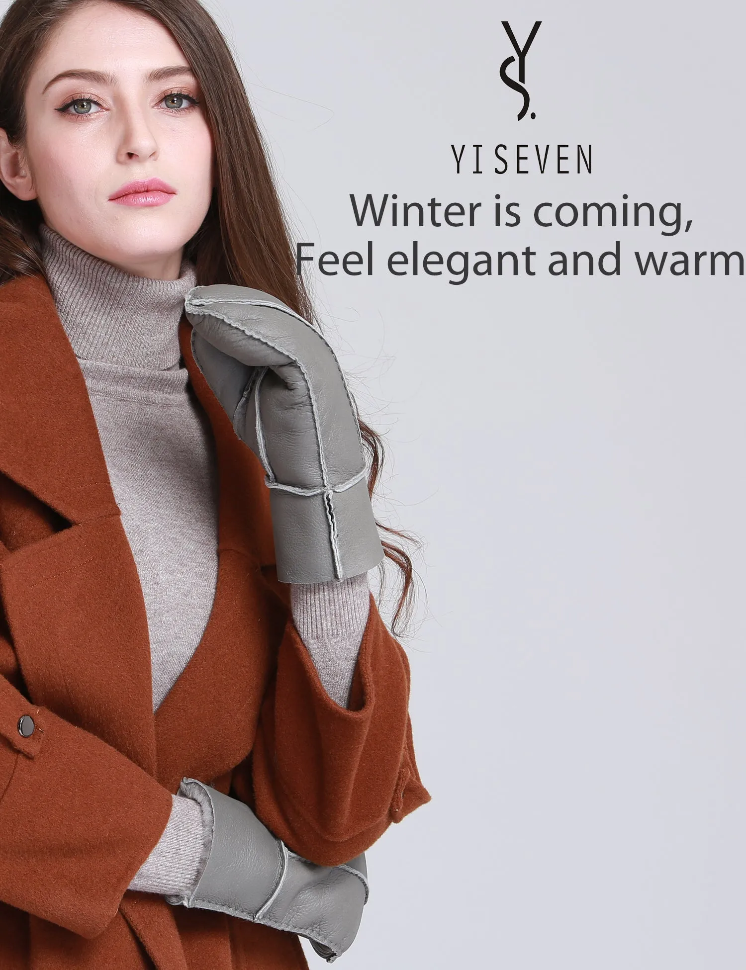 YISEVEN Women's Sheepskin Shearling Leather GLoves(Mittens)