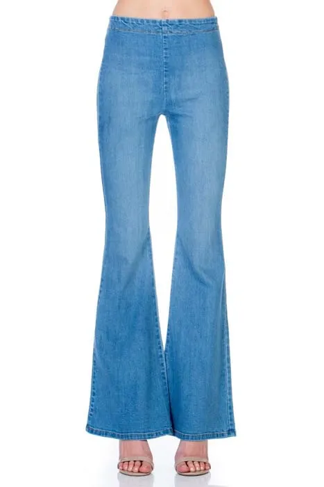 zipper back faded denim flare Jeans