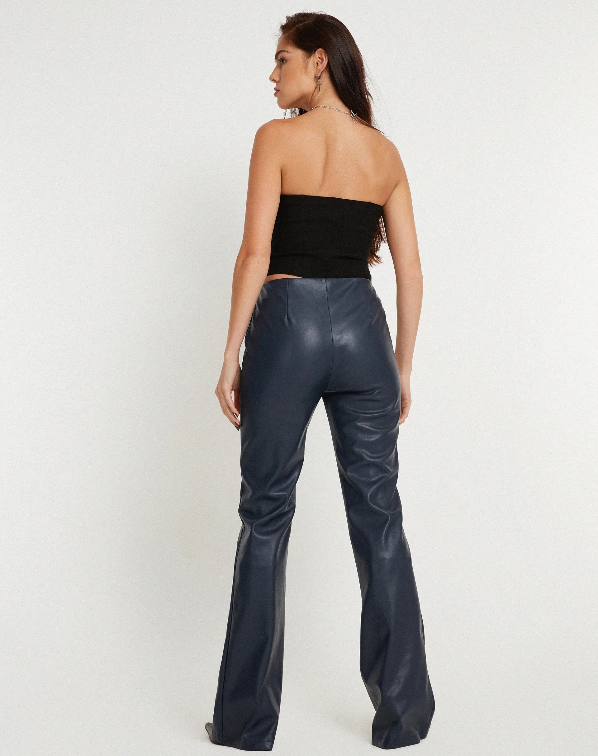 Zyanna Flare Trousers in PU Dark Navy